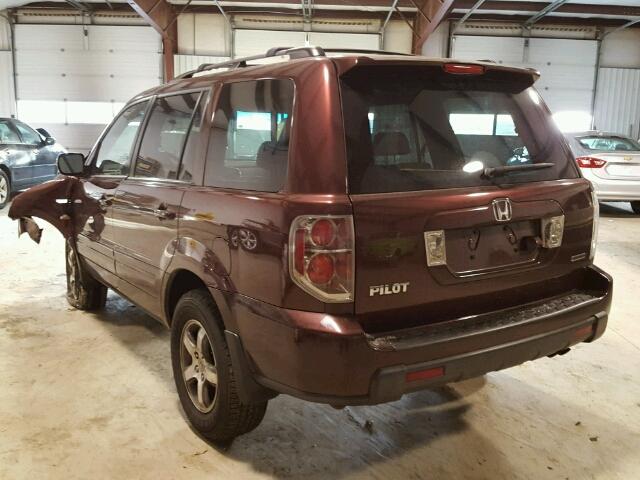 5FNYF18777B007015 - 2007 HONDA PILOT EXL BURGUNDY photo 3