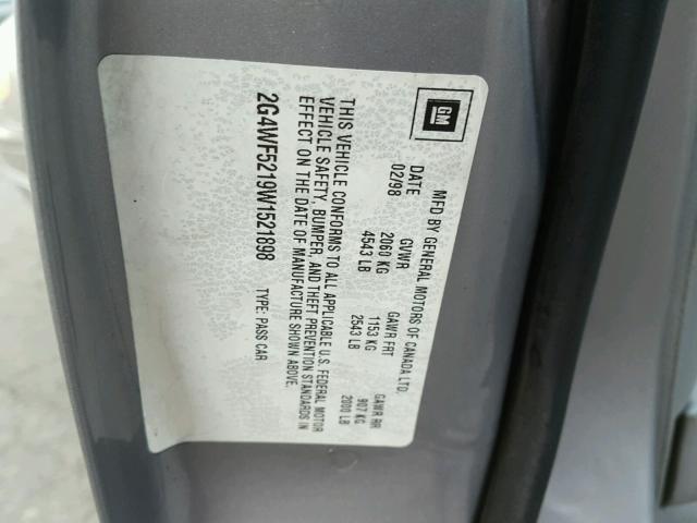 2G4WF5219W1521898 - 1998 BUICK REGAL GS CHARCOAL photo 10