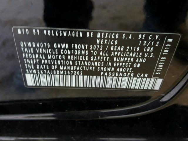3VW2K7AJ8DM257202 - 2013 VOLKSWAGEN JETTA BASE 黑色 照片 10