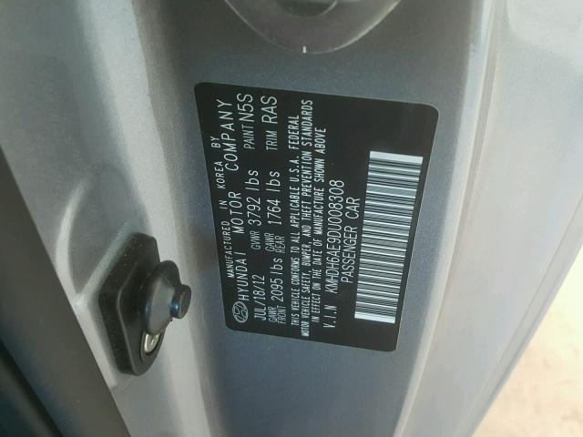 KMHDH6AE9DU008308 - 2013 HYUNDAI ELANTRA CO GRAY photo 10