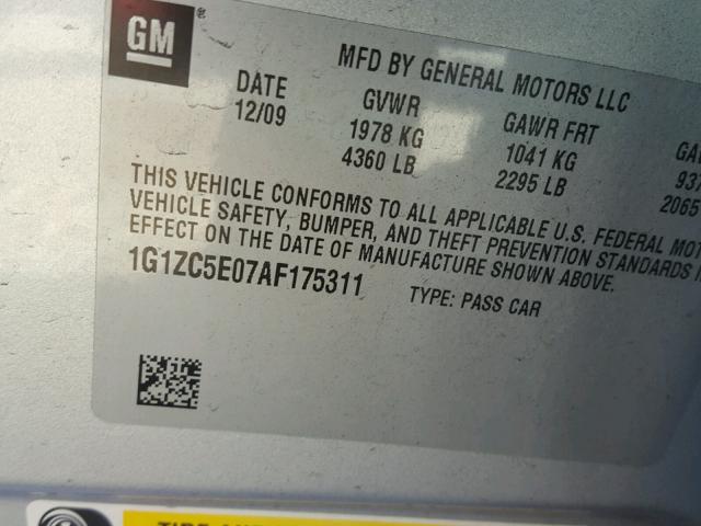 1G1ZC5E07AF175311 - 2010 CHEVROLET MALIBU 1LT 银色 照片 10