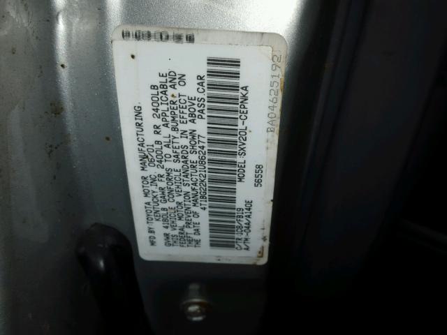 4T1BG22K21U862477 - 2001 TOYOTA CAMRY CE SILVER photo 10