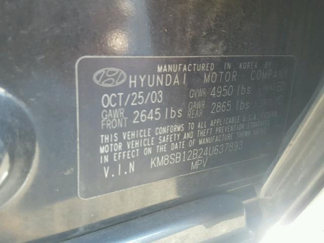 KM8SB12B24U637893 - 2004 HYUNDAI SANTA FE G BLACK photo 10