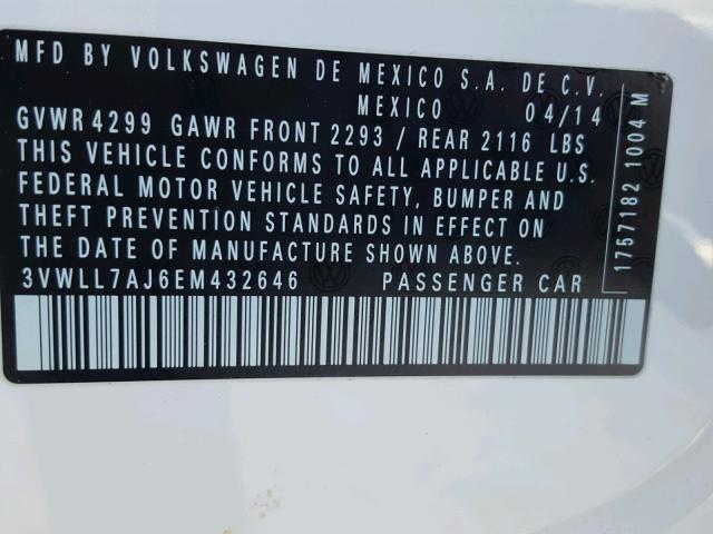 3VWLL7AJ6EM432646 - 2014 VOLKSWAGEN JETTA TDI WHITE photo 10