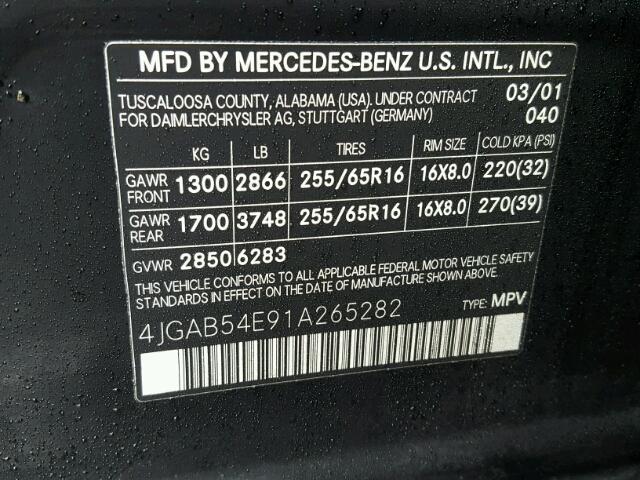 4JGAB54E91A265282 - 2001 MERCEDES-BENZ ML 320 BLACK photo 10