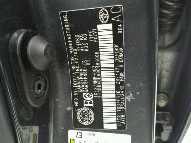 2T1BU40E69C185688 - 2009 TOYOTA COROLLA BA CHARCOAL photo 9