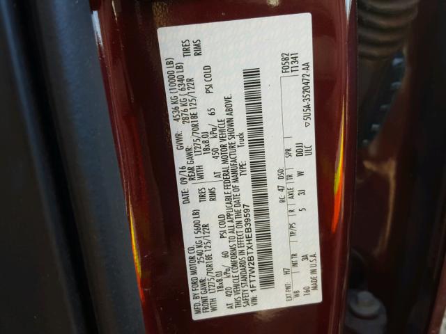 1FT7W2BTXHEB39597 - 2017 FORD F250 SUPER MAROON photo 10