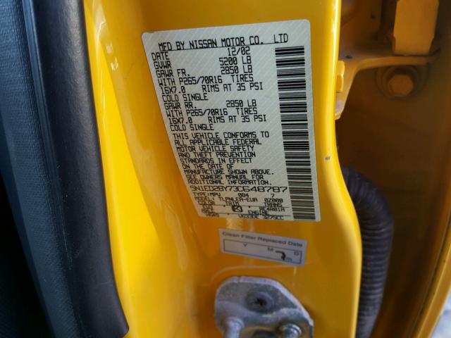 5N1ED28Y73C648787 - 2003 NISSAN XTERRA XE YELLOW photo 10