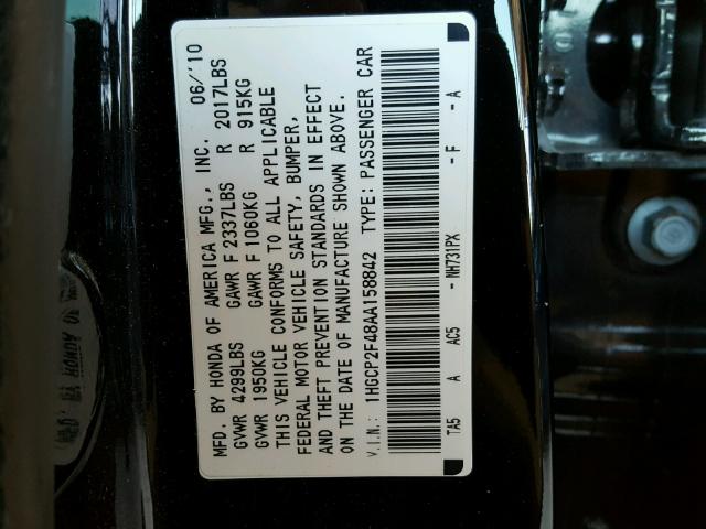 1HGCP2F48AA158842 - 2010 HONDA ACCORD LXP BLACK photo 10