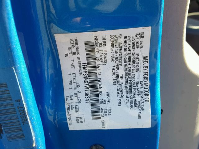 1FAFP34NX7W136341 - 2007 FORD FOCUS ZX4 BLUE photo 10