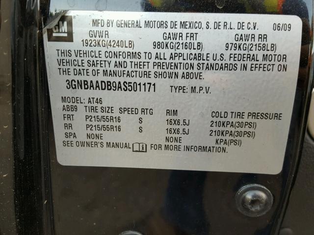 3GNBAADB9AS501171 - 2010 CHEVROLET HHR LS BLACK photo 10