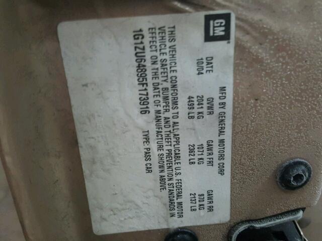 1G1ZU64895F173916 - 2005 CHEVROLET MALIBU MAX 棕色 照片 10