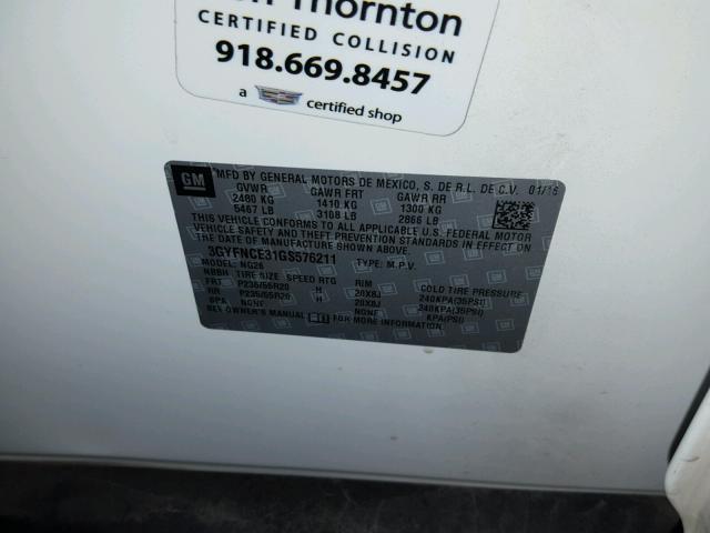 3GYFNCE31GS576211 - 2016 CADILLAC SRX PERFOR 白色 照片 10