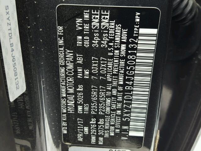 5XYZTDLB4JG508132 - 2018 HYUNDAI SANTA FE S 灰色 照片 10