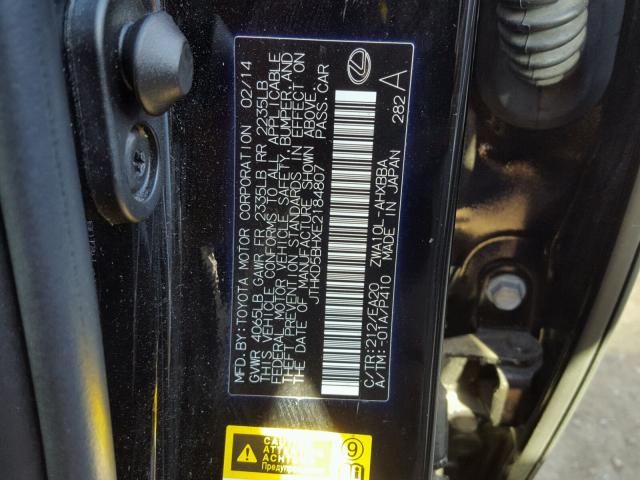 JTHKD5BHXE2184807 - 2014 LEXUS CT 200 BLACK photo 10