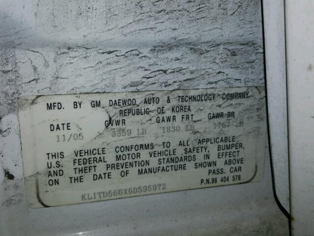 KL1TD566X6B595972 - 2006 CHEVROLET AVEO BASE Ağ foto 10