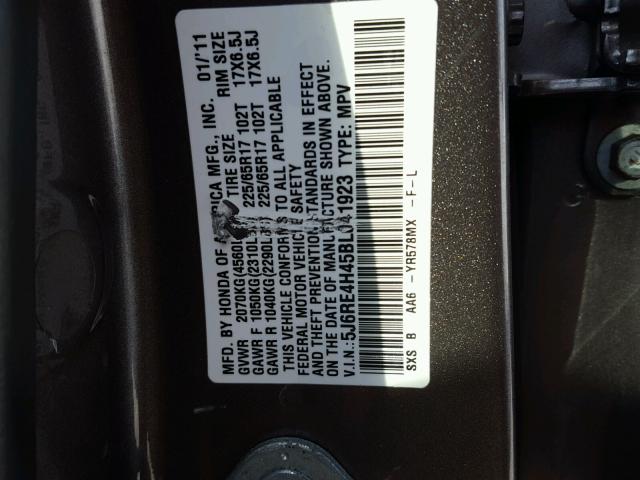 5J6RE4H45BL041923 - 2011 HONDA CR-V SE BROWN photo 10