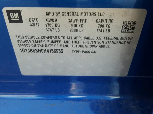 1G1JB5SH0H4156955 - 2017 CHEVROLET SONIC LS 蓝色 照片 10