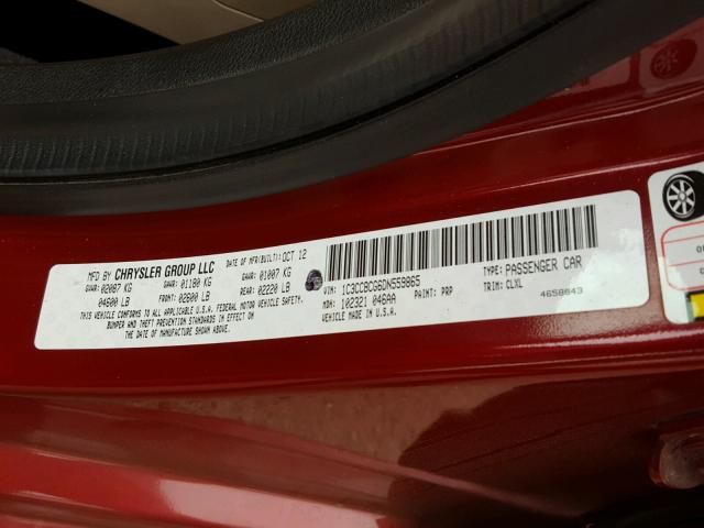 1C3CCBCG6DN559865 - 2013 CHRYSLER 200 LIMITE RED photo 10