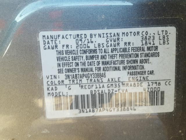 3N1AB7AP4GY338846 - 2016 NISSAN SENTRA S GRAY photo 10