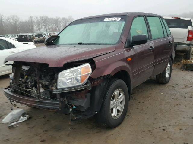 5FNYF28127B045186 - 2007 HONDA PILOT LX BURGUNDY photo 2