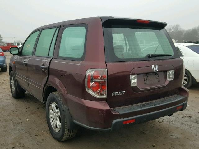 5FNYF28127B045186 - 2007 HONDA PILOT LX BURGUNDY photo 3