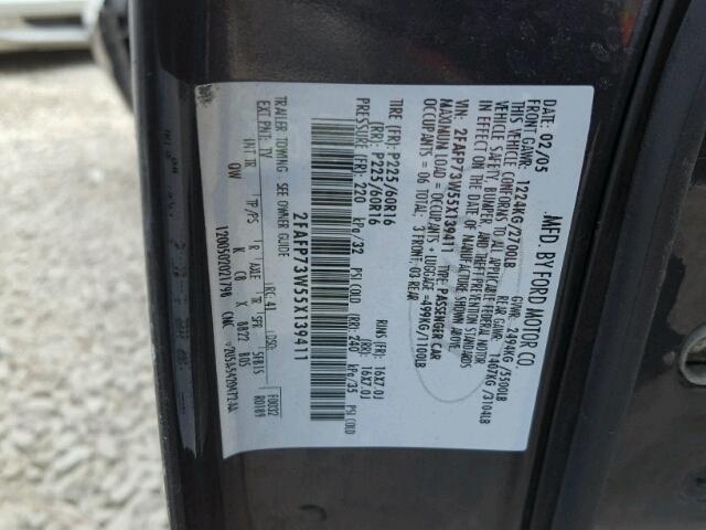 2FAFP73W55X139411 - 2005 FORD CROWN VICT GRAY photo 10