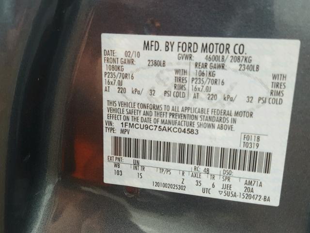 1FMCU9C75AKC04583 - 2010 FORD ESCAPE XLS BLUE photo 10