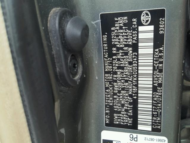 4T1BF1FK4CU593473 - 2012 TOYOTA CAMRY BASE GREEN photo 10
