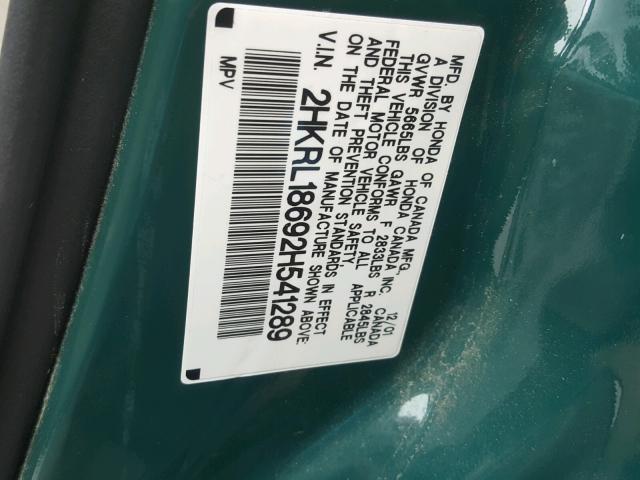 2HKRL18692H541289 - 2002 HONDA ODYSSEY EX GREEN photo 10