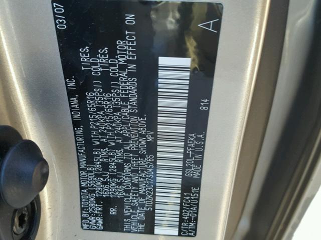 5TDZK23C17S045765 - 2007 TOYOTA SIENNA CE GOLD photo 10