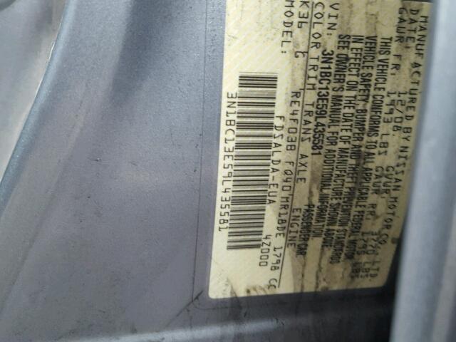 3N1BC13E59L435581 - 2009 NISSAN VERSA S GRAY photo 10