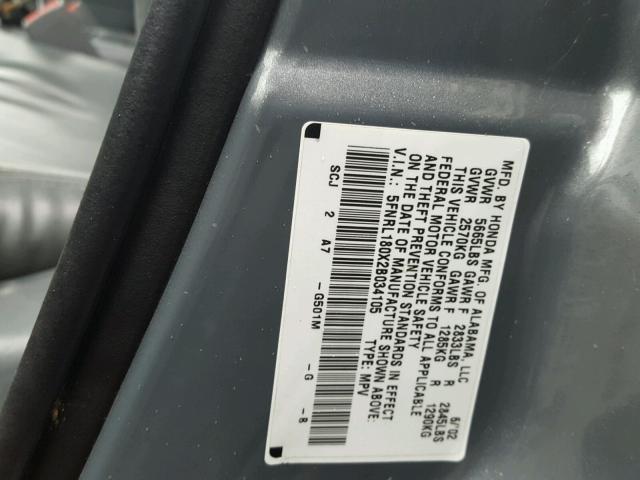 5FNRL180X2B034105 - 2002 HONDA ODYSSEY EX GRAY photo 10