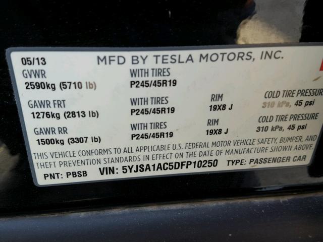 5YJSA1AC5DFP10250 - 2013 TESLA MODEL S BLACK photo 10