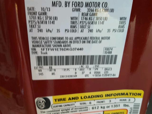 1FTFW1ET6DKG37440 - 2013 FORD F150 SUPER RED photo 10