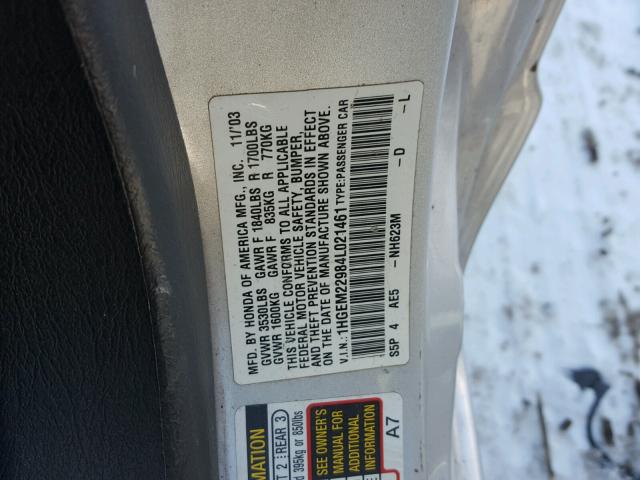 1HGEM22984L021461 - 2004 HONDA CIVIC EX 银色 照片 10