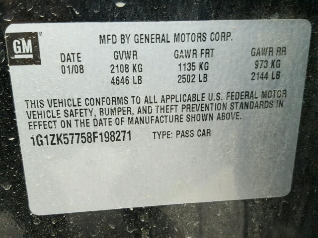 1G1ZK57758F198271 - 2008 CHEVROLET MALIBU LTZ 黑色 照片 10