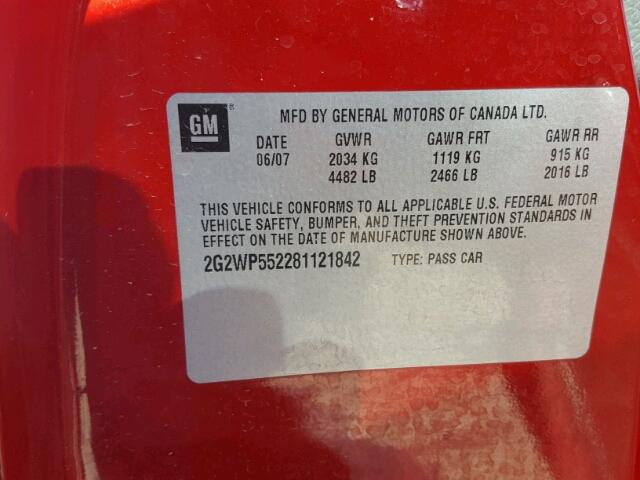 2G2WP552281121842 - 2008 PONTIAC GRAND PRIX RED photo 10