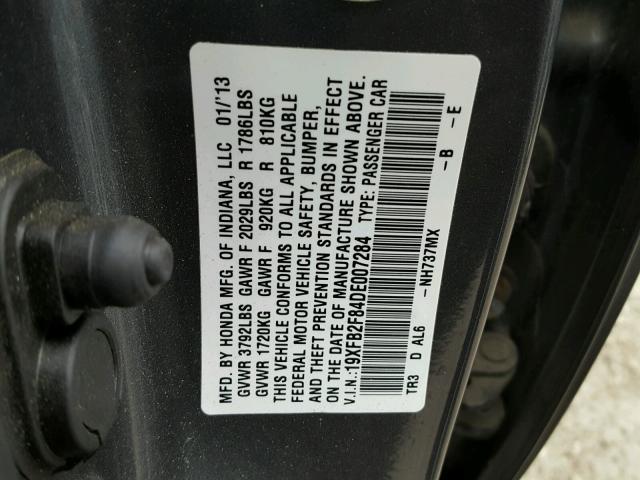19XFB2F84DE007284 - 2013 HONDA CIVIC EX GRAY photo 10