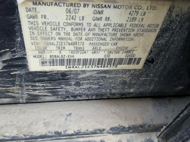 1N4AL21E57N484378 - 2007 NISSAN ALTIMA 2.5 BLUE photo 10