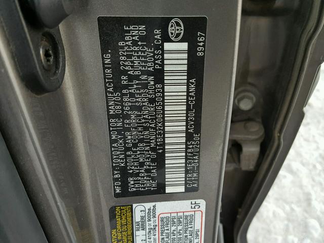 4T1BE32K06U650938 - 2006 TOYOTA CAMRY LE GOLD photo 10