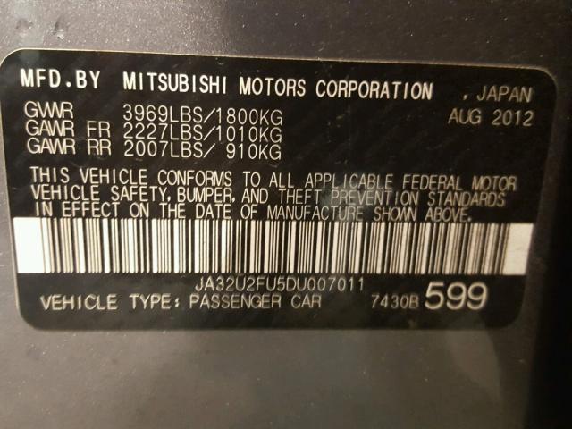 JA32U2FU5DU007011 - 2013 MITSUBISHI LANCER ES/ GRAY photo 10