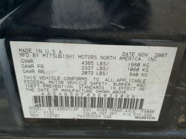 4A3AB56F08E034099 - 2008 MITSUBISHI GALANT ES BLACK photo 10