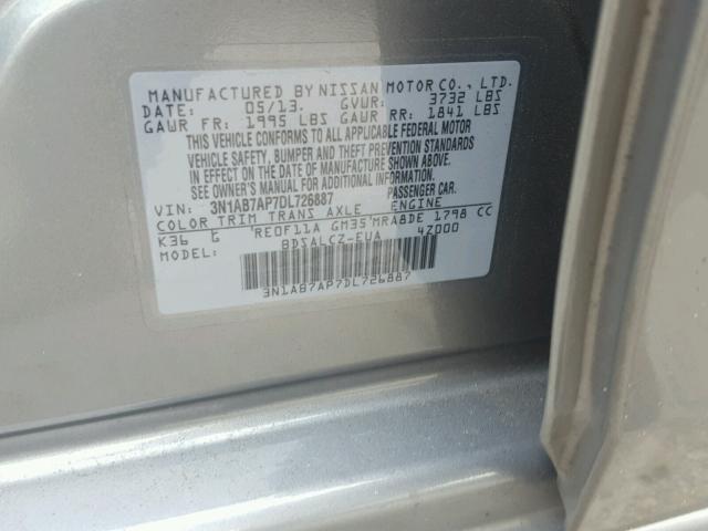 3N1AB7AP7DL726887 - 2013 NISSAN SENTRA S GRAY photo 10