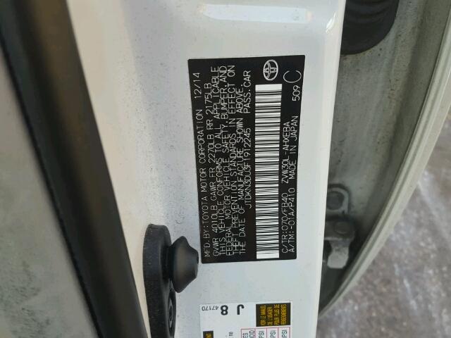 JTDKN3DU3F1912245 - 2015 TOYOTA PRIUS WHITE photo 10