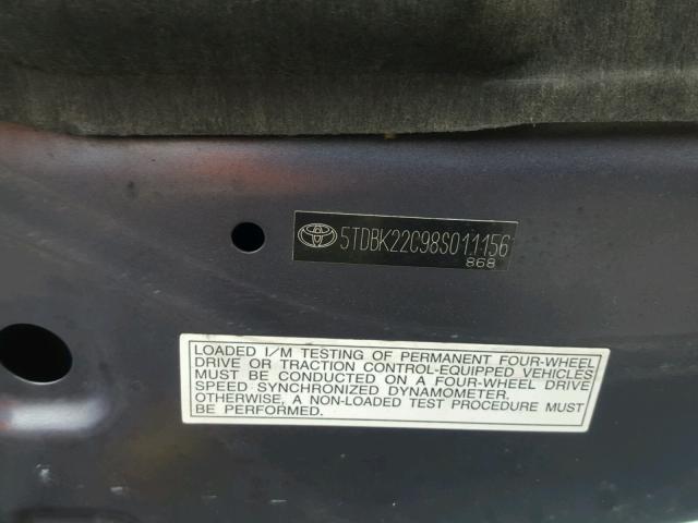 5TDBK22C98S011156 - 2008 TOYOTA SIENNA XLE BLUE photo 10