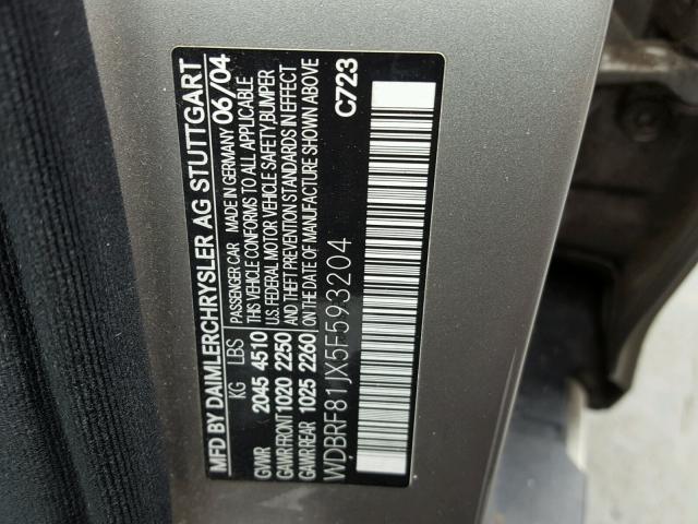 WDBRF81JX5F593204 - 2005 MERCEDES-BENZ C 240 4MAT GRAY photo 10