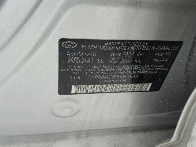 5NPD84LF9HH063839 - 2017 HYUNDAI ELANTRA SE SILVER photo 10