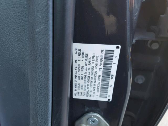 1HGCM567X6A183799 - 2006 HONDA ACCORD EX BLUE photo 10