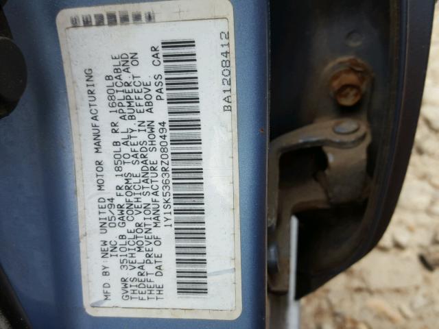 1Y1SK5363RZ080494 - 1994 GEO PRIZM BASE BLUE photo 10